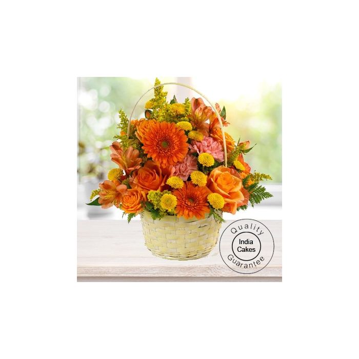 20 Seosonal Mix Flowers Arrangement in Basket