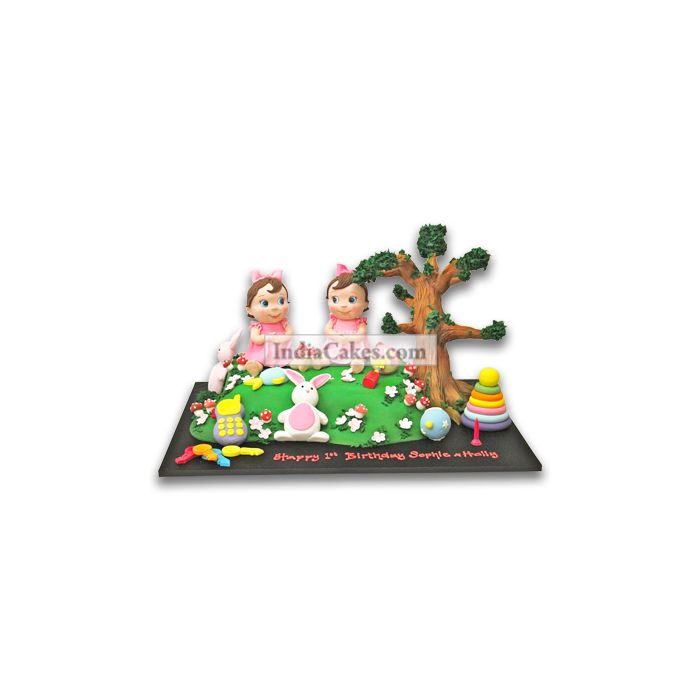 1st Birthday Twin Girls Cake Three Kilogram