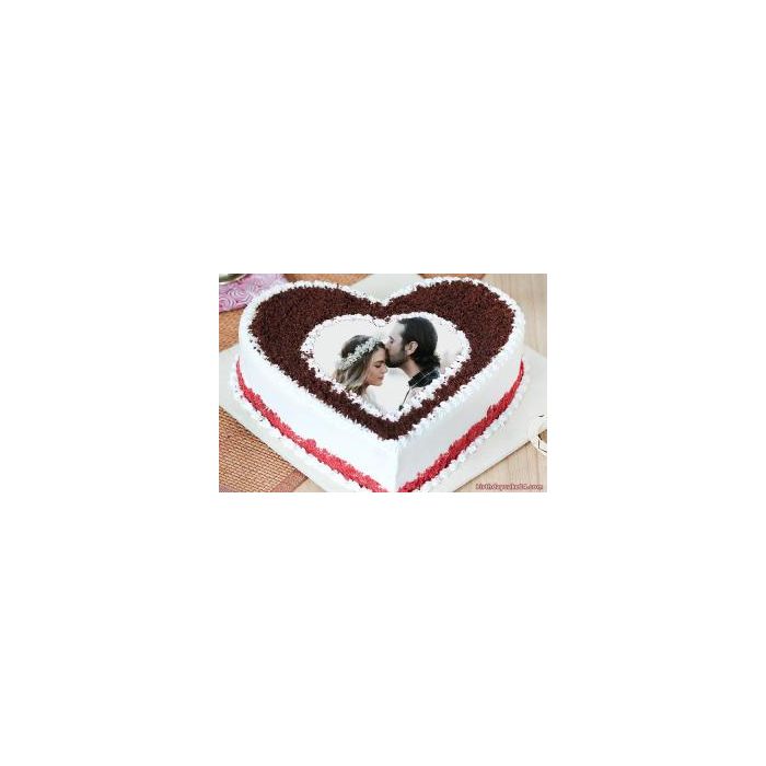 Red Velete Heart Shaped Photo Cake Half Kg