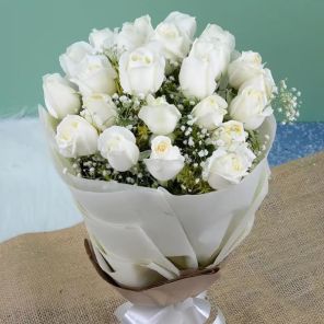24 Powerful White Roses Bouquet