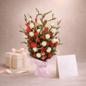 10 Red Glads And 10 White Roses Bunch
