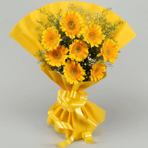 10 Yellow Mystique Gerberas Bouquet
