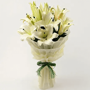 5 Serene White Oriental Lilies Bouquet