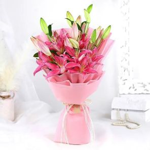6 Passionate Oriental Lovely Pink Lilies
