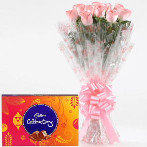6 Pink Roses Bouquet with Cadbury Celebration