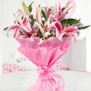 6 Pretty Pink Lilies Bouquet