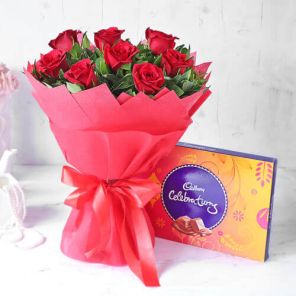 6 Red Roses Bouquet with Cadbury Celebration