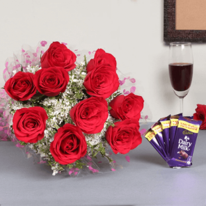 6 Red Roses with Chocolates