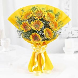 8 Yellow Mystique Gerbera Blossoms