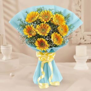 8 Lovely Yellow Gerbera Bouquet