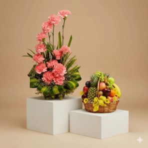 Arrangement of 20 Carnation and 4 Kg Mix Fruits