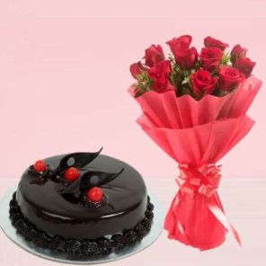 Rich Choco Truffle Cake Half Kg with 6 Red Roses