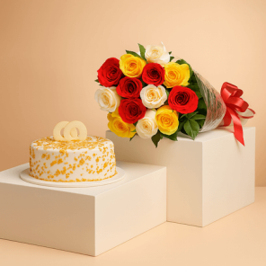 Creamy Butterscotch Half Kg Cake with 12 Mix Roses