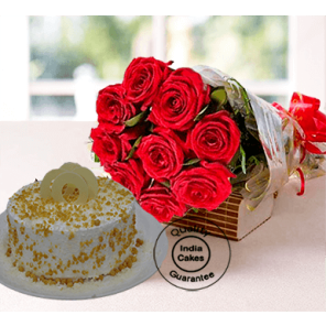 Creamy Butterscotch Half Kg Cake with 9 Red Roses