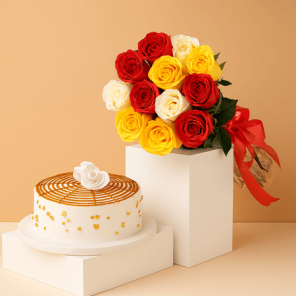 Desirable Butterscotch Half Kg Cake with 12 Mix Roses