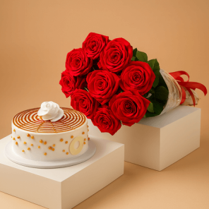 Desirable Butterscotch Half Kg Cake with 9 Red Roses