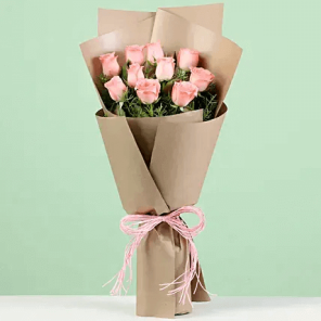 Elegant 12 Pink Roses Bunch