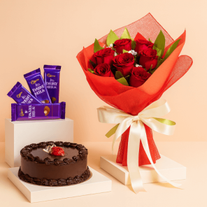 1 Kg Chocolate Truffle Cake-6 Red Roses Bunch-5 Chocolates