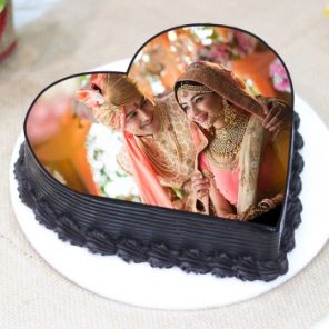 Heart Shaped Chocolate Truffle Photo Cake Half Kgs