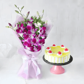 Pineapple Cake 1 Kg with 10 Pink Orchids