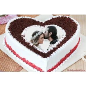 Red Velete Heart Shaped Photo Cake Half Kg