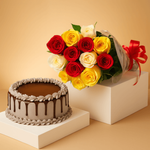 Special Butterscotch Half Kg Cake with 12 Mix Roses