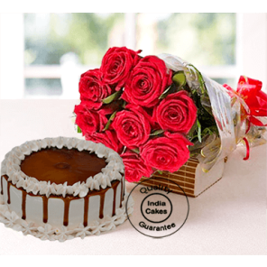 Special Butterscotch Half Kg Cake with 9 Red Roses